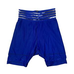Adam Selman Sport Sheer Stripe Nylon Spandex Biker Shorts Royal Blue NEW